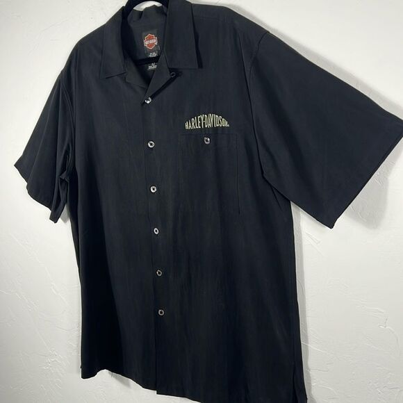 🔥🔥 Vintage HARLEY-DAVIDSON Hawaiian Silk SS Button Down Shirt Sz Lg - PERFECT - Picture 3 of 11